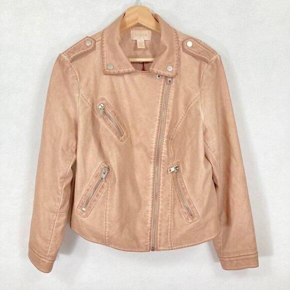 Chico's Faux-Leather Lined Moto Jacket Pink Blush Size Med - Picture 1 of 6